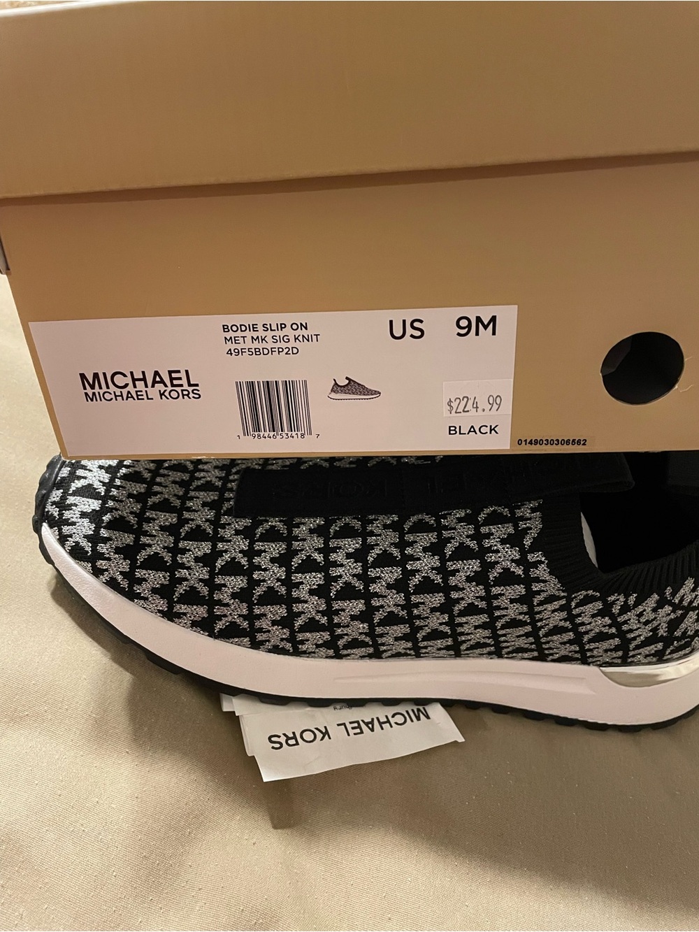 Michael Kors Black Silver MK Logo Slip On Sneakers Size 9 NIB - Picture 8 of 13